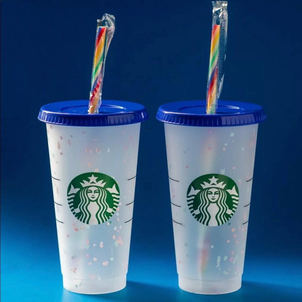 2 Starbucks confetti cups with rainbow straws… - Picture 2 of 12